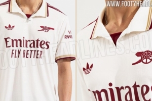 阿森納新賽季第三客場(chǎng)球衣諜照：白色底色搭配栗色和金色