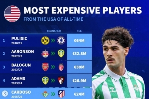 美國球員轉(zhuǎn)會費(fèi)榜：普利西奇6400萬居首，麥肯尼、卡爾多索在列