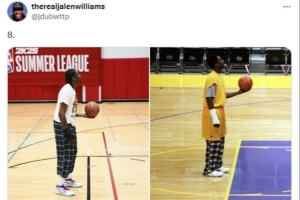 右手受傷練習(xí)左手罰球??杰倫威曬圖致敬科比：8號！