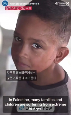 孫興慜呼吁大家捐款，援助面臨饑荒的巴勒斯坦人