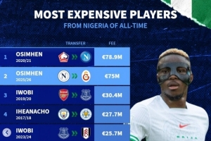 尼日利亞轉(zhuǎn)會費榜：奧斯梅恩&伊沃比2上榜 伊希納喬&伊哈洛在列