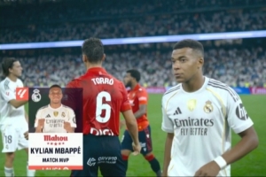 點(diǎn)射制勝！姆巴佩當(dāng)選皇馬1-0奧薩蘇納一役全場(chǎng)最佳