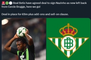 Here We Go！羅馬諾：貝蒂斯即將600萬歐簽比甲邊衛(wèi)納齊尼奧