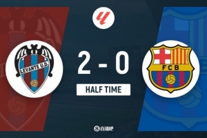 半場-巴薩暫0-2萊萬特 費(fèi)蘭門前好機(jī)會(huì)中橫梁巴爾德送點(diǎn)