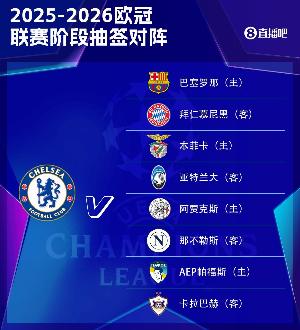 切爾西歐冠賽程：首輪客戰(zhàn)拜仁第5輪主場vs巴薩 末輪客戰(zhàn)那不勒斯