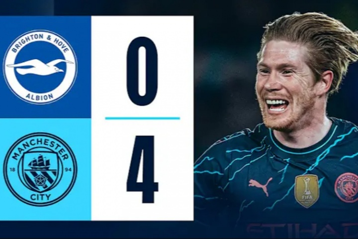 能否再現(xiàn)？24年英超，福登雙響德布勞內(nèi)破門，曼城4-0大勝布萊頓