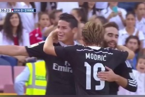 這個(gè)進(jìn)球滿分！本澤馬腳后跟挑球！J羅不停球直接抽射破門！